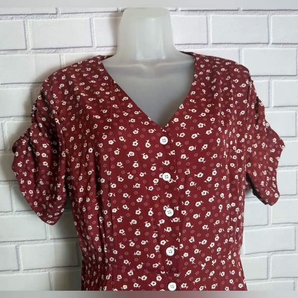 SHEIN Casual Red Puff Sleeve V-Neck Midi Sundress/size L - Picture 2 of 11